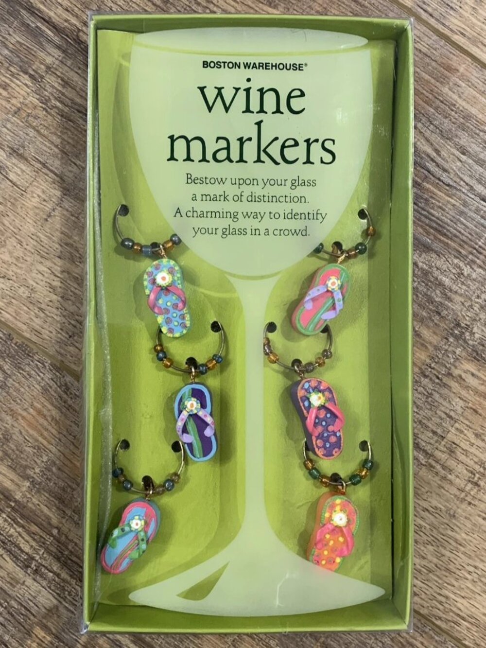 Flip Flops WINE GLASS MARKERS New Set of 6 CHARMS Boston Warehouse Summer Party
